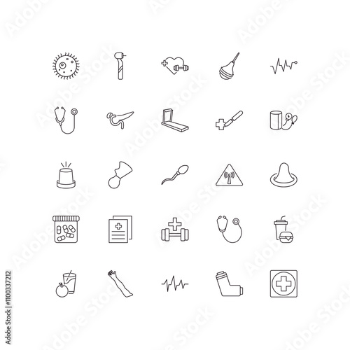 fully editable outline icon collection from health and medical concept. thin line icons set such as microbe, dental drill, emergency, inhalator, medical,