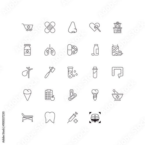 fully editable outline icon collection from medical concept. thin line icons set such as phary shopping cart, plastering, plastered foot, syringe with medicine, x ray of bones, photo