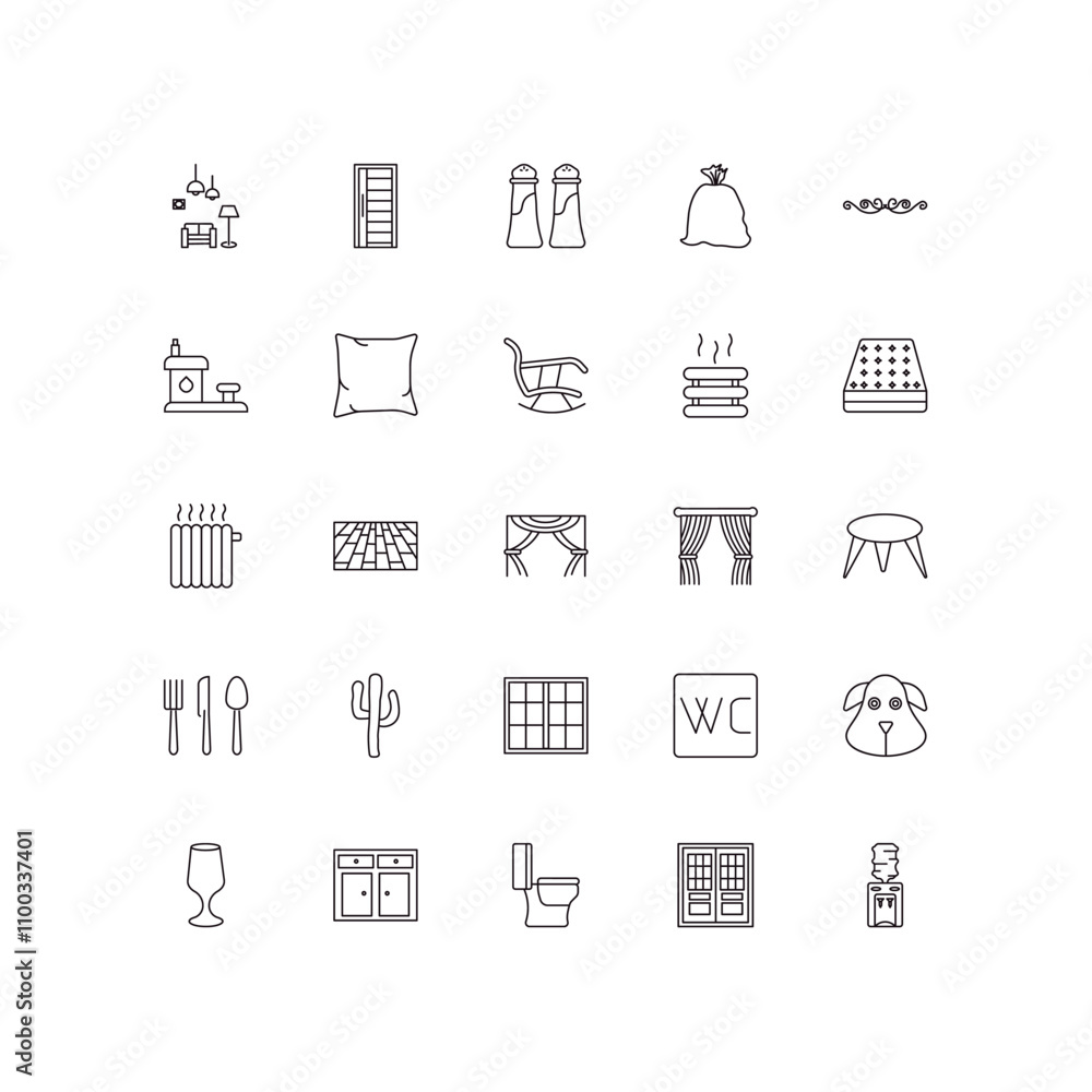 Fototapeta premium fully editable outline icon collection from furniture concept. thin line icons set such as livingroom, door, heating unit, double door, water dispenser,
