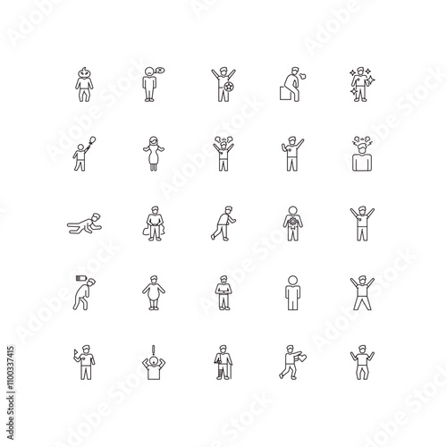 fully editable outline icon collection from feelings concept. thin line icons set such as horrible human, helpless human, down human, lovely silly