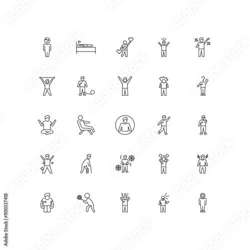 fully editable outline icon collection from feelings concept. thin line icons set such as stupid human, lazy human, relaxed human, funny incomplete