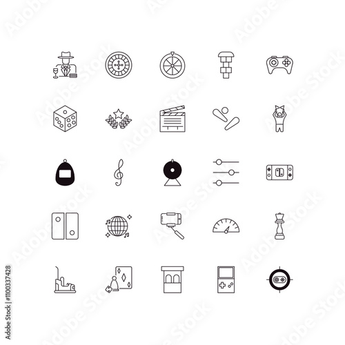 fully editable outline icon collection from entertainment concept. thin line icons set such as gambler, roulette, tamagotchi, handheld game, shooting game,