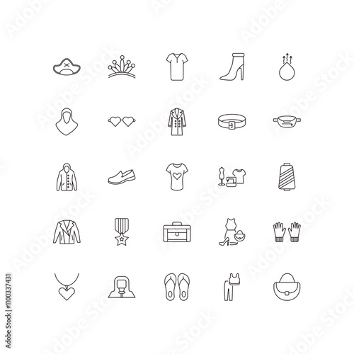 fully editable outline icon collection from fashion concept. thin line icons set such as pirate hat, diadem, sweater with pockets, sportswear, shoulder bag,