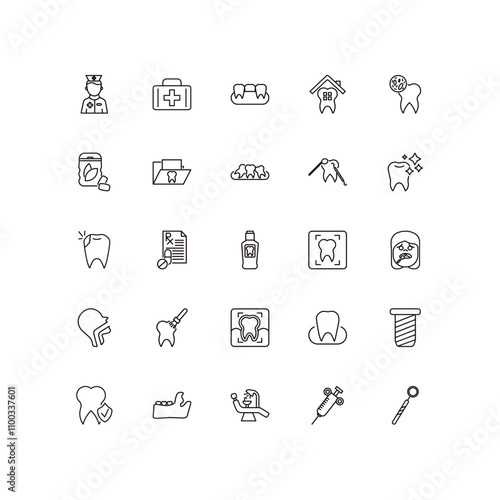 fully editable outline icon collection from dentist concept. thin line icons set such as male nurse, aid, cavity, dental needle, dentist mirror,