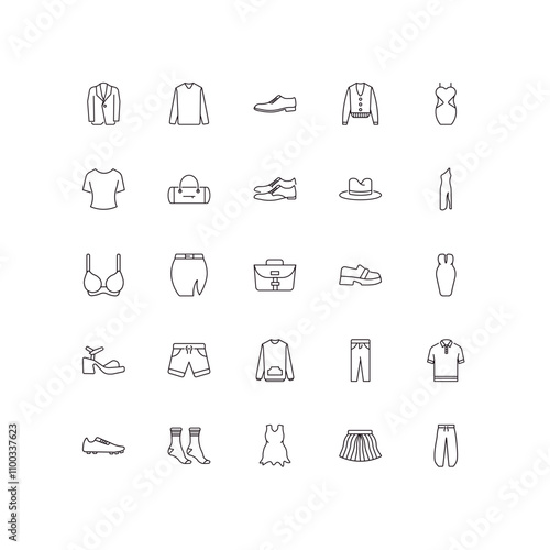 fully editable outline icon collection from clothes concept. thin line icons set such as jersey blazer, long sleeves t shirt, bra, tulle skirt, harem pants,