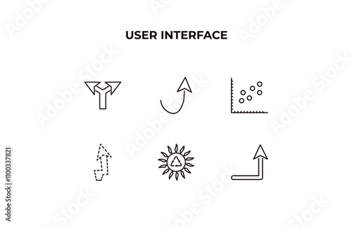 fully editable outline icon collection from user interface concept. thin line icons set such as bifurcation, semicircular up arrow, scatter circle, solar recycle, turn up arrow,