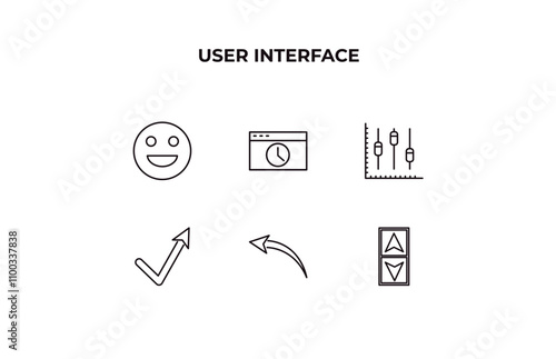 fully editable outline icon collection from user interface concept. thin line icons set such as emot, window time, box plot, back drawn arrow, lift,