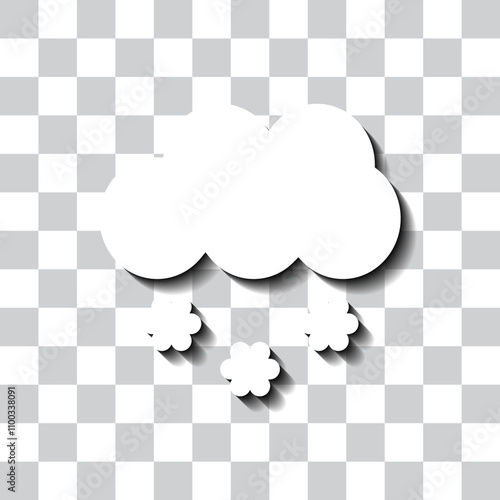 Cloud snow simple icon. Flat design. White with shadow on transparent grid