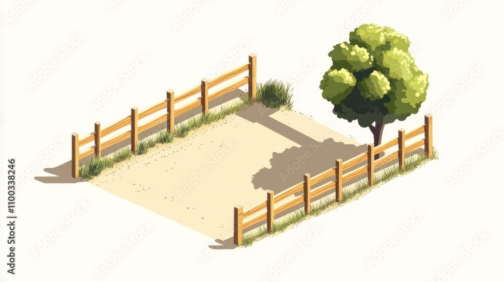 Fototapeta premium Wooden Fence Surrounding a Tree in a Rural Landscape