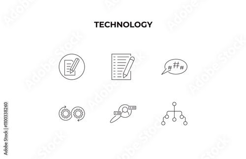 fully editable outline icon collection from technology concept. thin line icons set such as text editor, declarations, microblogging, user research, user flow,