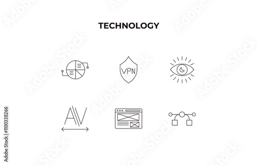 fully editable outline icon collection from technology concept. thin line icons set such as structural elements, vpn, impressions, wireframe, ,