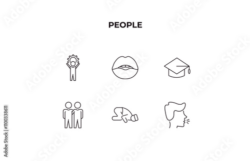 fully editable outline icon collection from people concept. thin line icons set such as effort, seductive, students graduation hat, sujud, cough,