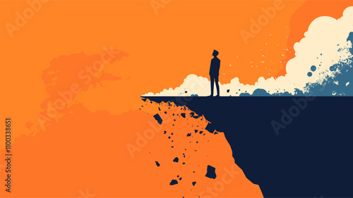 vector silhouette of a man standing on the edge of a cliff .Generative AI