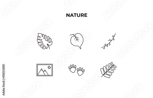 fully editable outline icon collection from nature concept. thin line icons set such as leaf monstera, linden leaf, larch leaf, four toe footprint, gooseberry