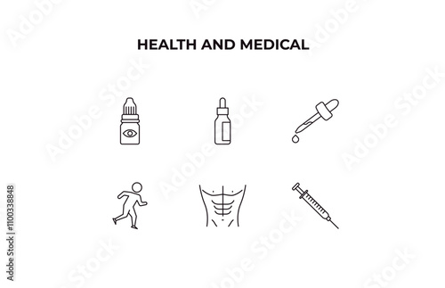 fully editable outline icon collection from health and medical concept. thin line icons set such as eye drops, serum, pipette, abs, syringe,