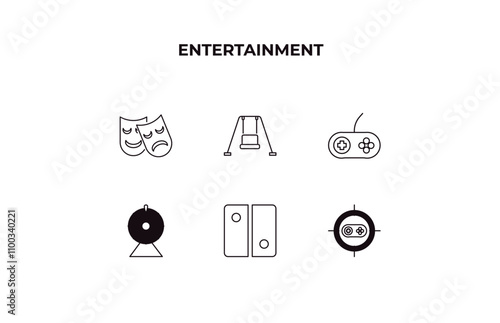 fully editable outline icon collection from entertainment concept. thin line icons set such as theater, swing, game, switch, shooting game,
