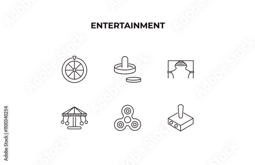 fully editable outline icon collection from entertainment concept. thin line icons set such as spinning wheel, air hockey, curtain stage, spinner, joystick,