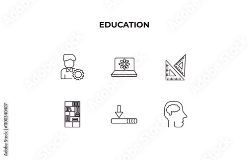 fully editable outline icon collection from education concept. thin line icons set such as users tings, science in a laptop, square school tool, window scrolling medium, human brain,