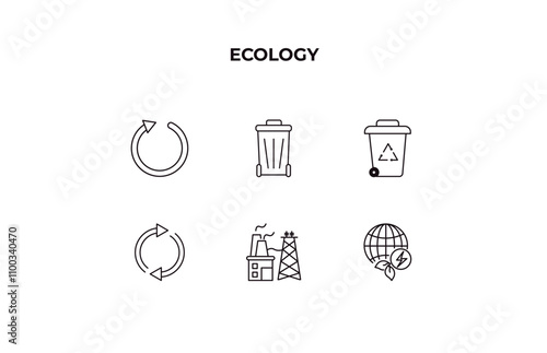 fully editable outline icon collection from ecology concept. thin line icons set such as recycling, dust bin, recycle bin, power plant, energy globe,