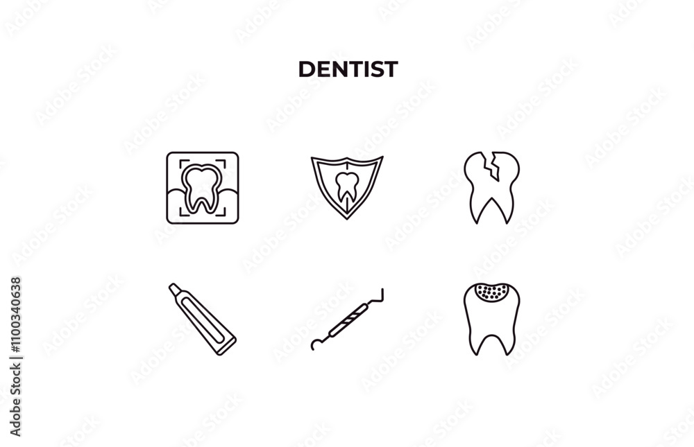 fully editable outline icon collection from dentist concept. thin line ...