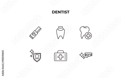 fully editable outline icon collection from dentist concept. thin line icons set such as chewing gum, tooth filling, dental, aid, dental veneer,