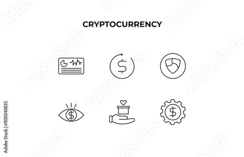 fully editable outline icon collection from cryptocurrency concept. thin line icons set such as crypto hash rate, dollar reload, nem, donation, economy gear,