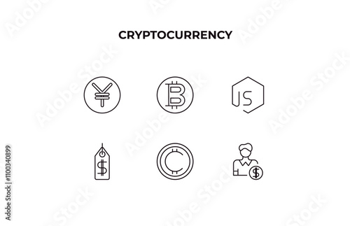 fully editable outline icon collection from cryptocurrency concept. thin line icons set such as yen, bitcoins, node, cryptocurrency, investor,