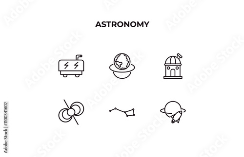 fully editable outline icon collection from astronomy concept. thin line icons set such as generator, relativity, observatory, big dipper, space travel,