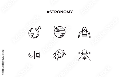 fully editable outline icon collection from astronomy concept. thin line icons set such as earth and moon, death star, space lander, , ufo and cow,