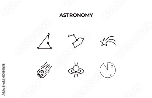 fully editable outline icon collection from astronomy concept. thin line icons set such as triangulam australe, constellation, shooting star, quasar, radar system,