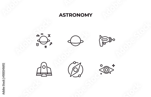 fully editable outline icon collection from astronomy concept. thin line icons set such as astrology, planet, space gun, supernova, black hole,