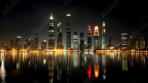 Wallpaper Mural Golden cityscape lights at night reflected in a river Torontodigital.ca