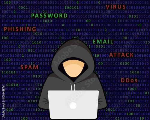 hacker hacking computer cybercrime thied stealing information from laptop DDos attack cyberattacks and website security