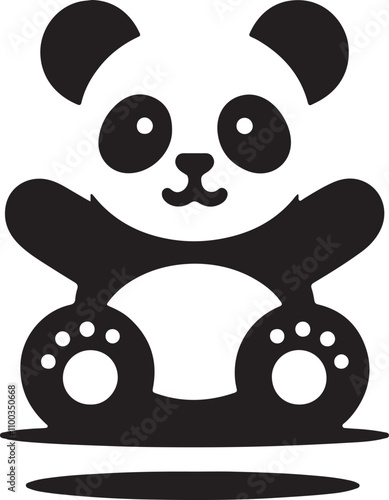 A panda icon vector art illustration silhouette style on a white background.
 photo