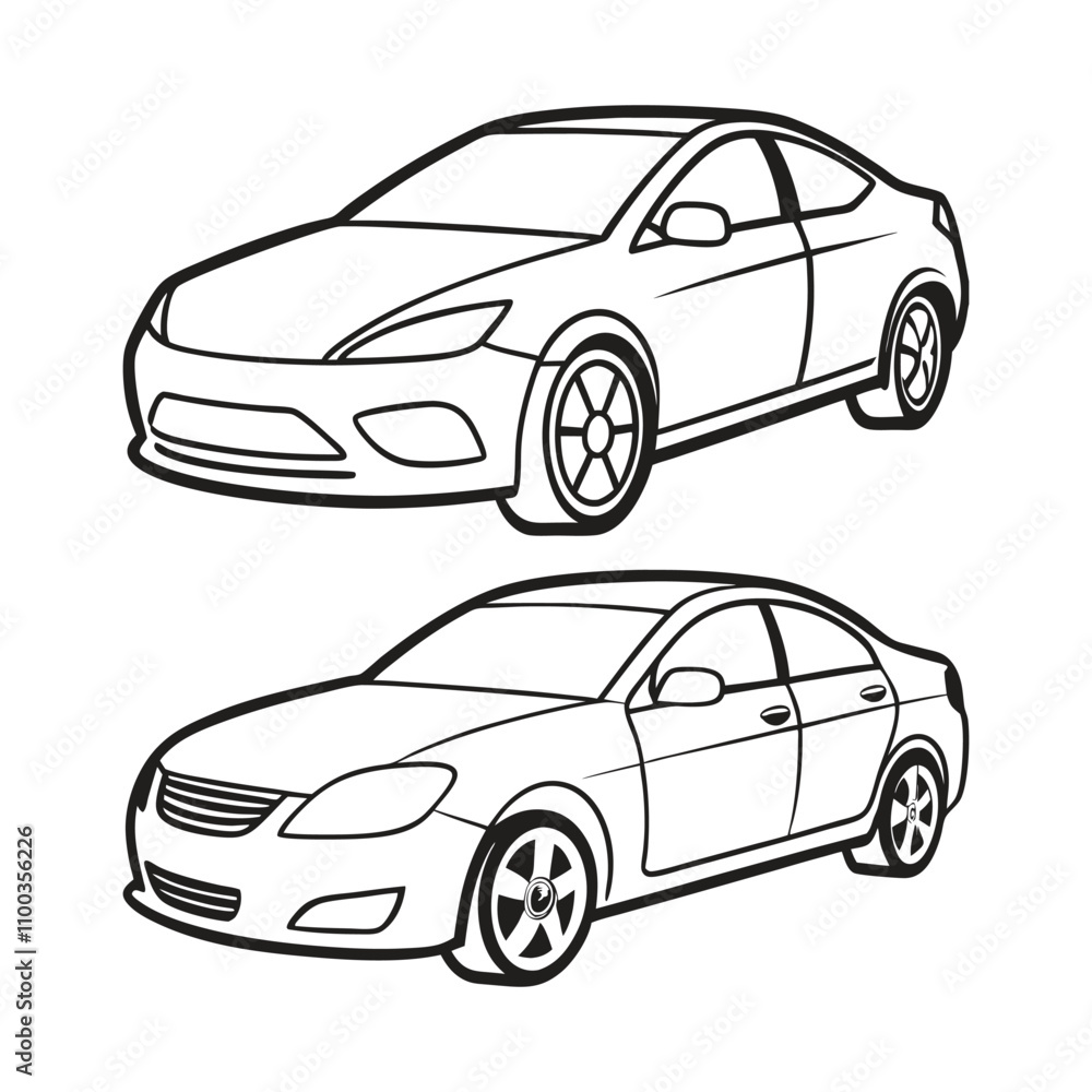 Fototapeta premium Car outline set vector illustration