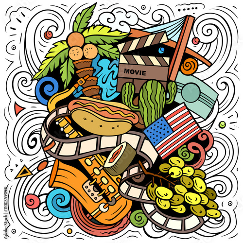 California hand drawn cartoon doodle illustration. Funny USA State design. Creative art vector background. 