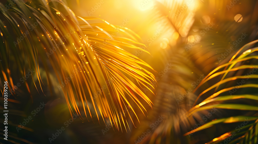 Fototapeta premium Golden Palm Leaves Illustration Sunlight Backdrop