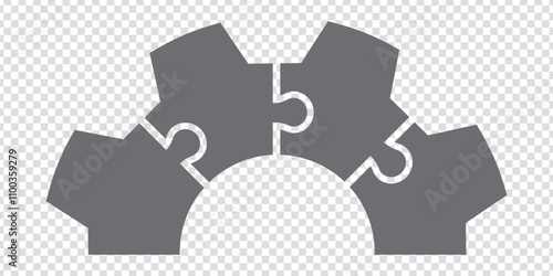 Simple icon puzzle half of the gear puzzle in gray. Simple icon puzzle of the four elements on transparent background for your web site design, app, UI. EPS10.