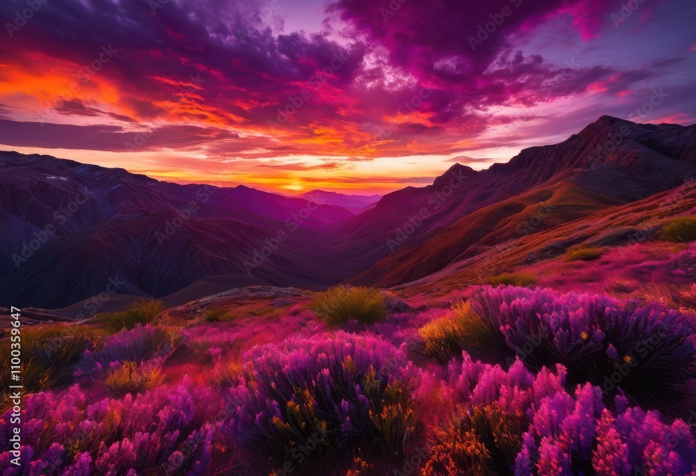 Obraz premium vibrant sunset illuminating vast untamed wilderness rich colors dramatic skies, adventure, canyon, camping, colorful, dusk, environment, evening