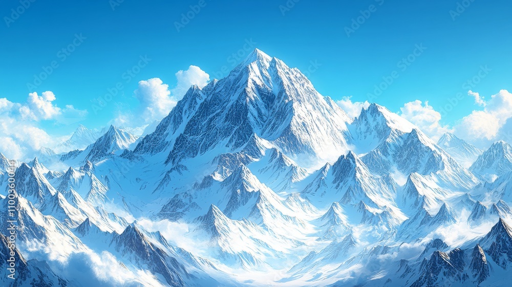 Fototapeta premium Majestic Snow Capped Mountain Range Under a Clear Blue Sky