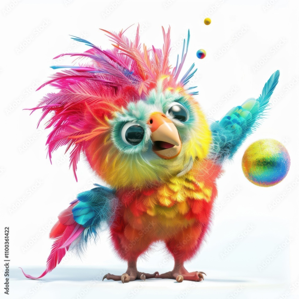 Fototapeta premium A cute parrot with vibrant feathers plays joyfully in a bright, cheerful setting