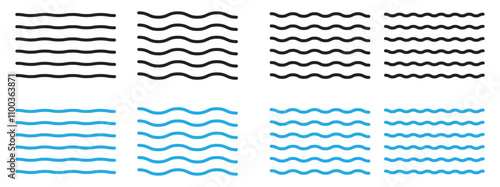 Wave line and wavy zigzag pattern lines. Vector black underlines, smooth end squiggly horizontal curvy squiggles on white background.