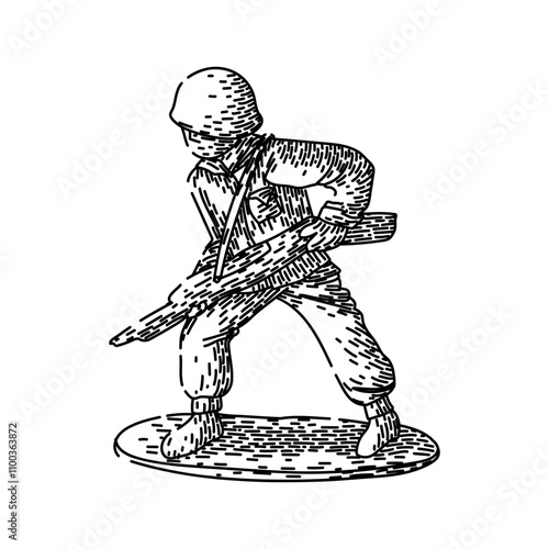 collectible toy soldier hand drawn. antique rare, miniature lead, plastic army collectible toy soldier vector sketch. isolated black illustration