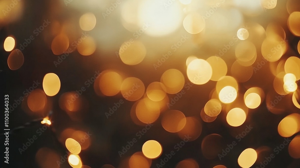 Obraz premium Golden bokeh lights on a dark blurred background, warm and cozy atmosphere, soft glowing tones, simple composition
