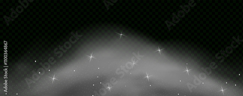 Mystery dark background with glowing particles, stardust, and glittering stars, creating a colorful, ethereal fog. Vector illustration with vibrant, multicolored steam and vapor.