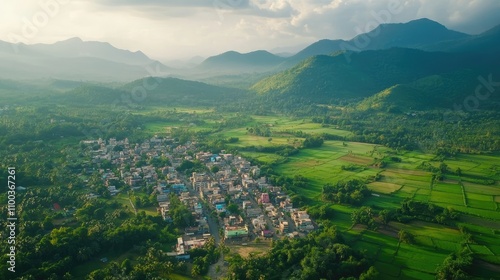 An aerial shot of Nagercoil, capturing the towna??s layout amidst surrounding greenery and hills. photo