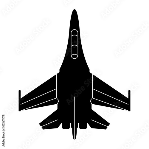 Fighter Jet Silhouette Vector Illustration. This is a black and white vector silhouette of a modern fighter jet viewed from above.