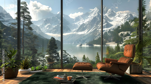 Mountain Lake View 3D Room Illustration