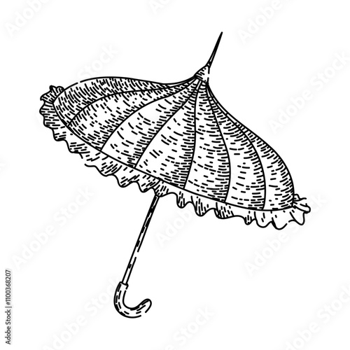 old umbrella hand drawn. fashioned nostalgic, heritage traditional, collectible period old umbrella vector sketch. isolated black illustration