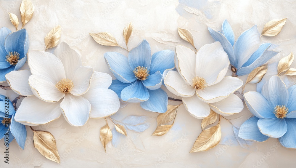 Fototapeta premium A canvas features a flower with numerous leaves.